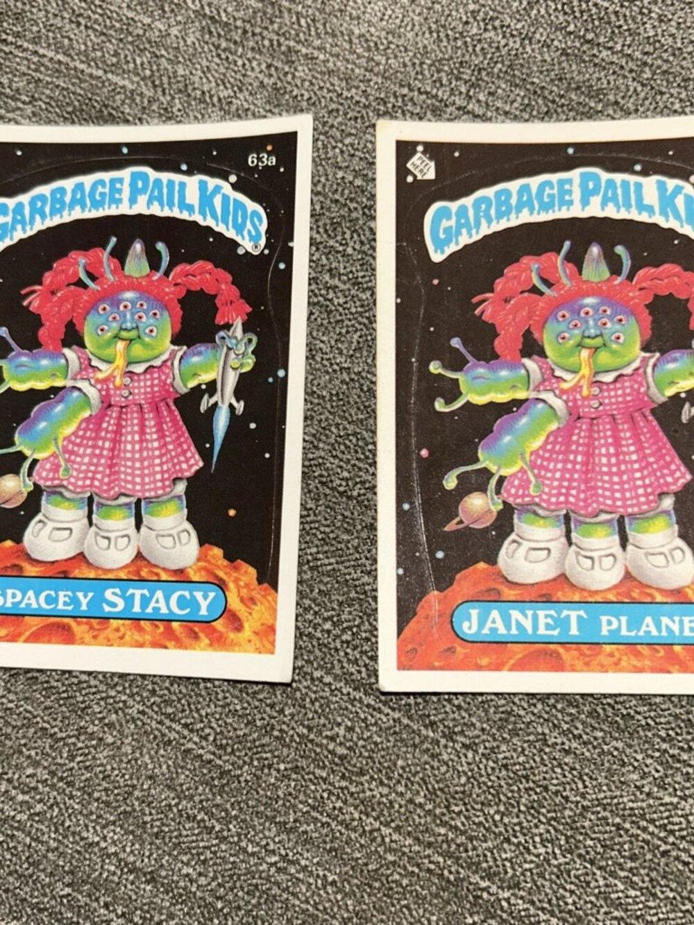 GARBAGE PAIL KIDS SPACEY STACY 63a & JANET PLANET 63b GPK OS2, 1985